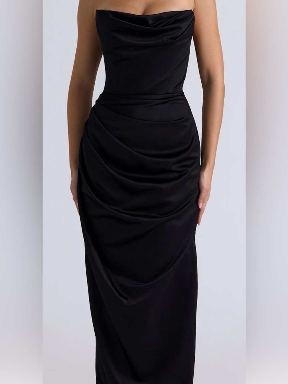 House of CB Black Strapless Draped Maxi Skirt